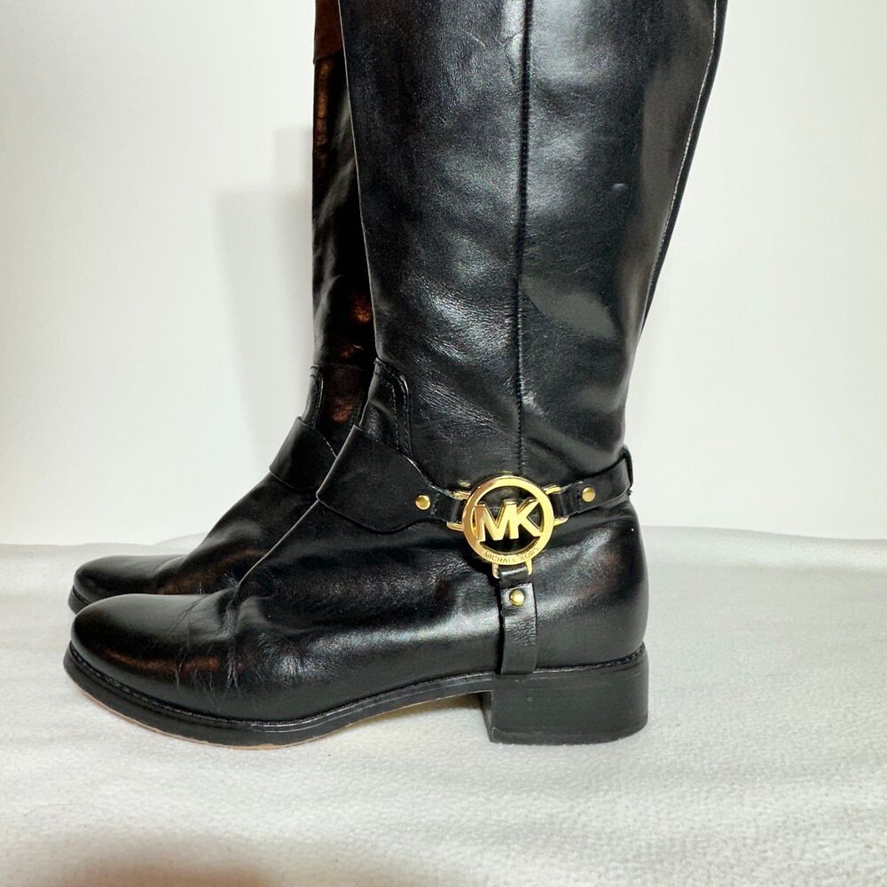 Michael Kors Fulton Harness Boot Black/Mocha Brown Leather Boot sz 7.5 - Picture 6 of 12